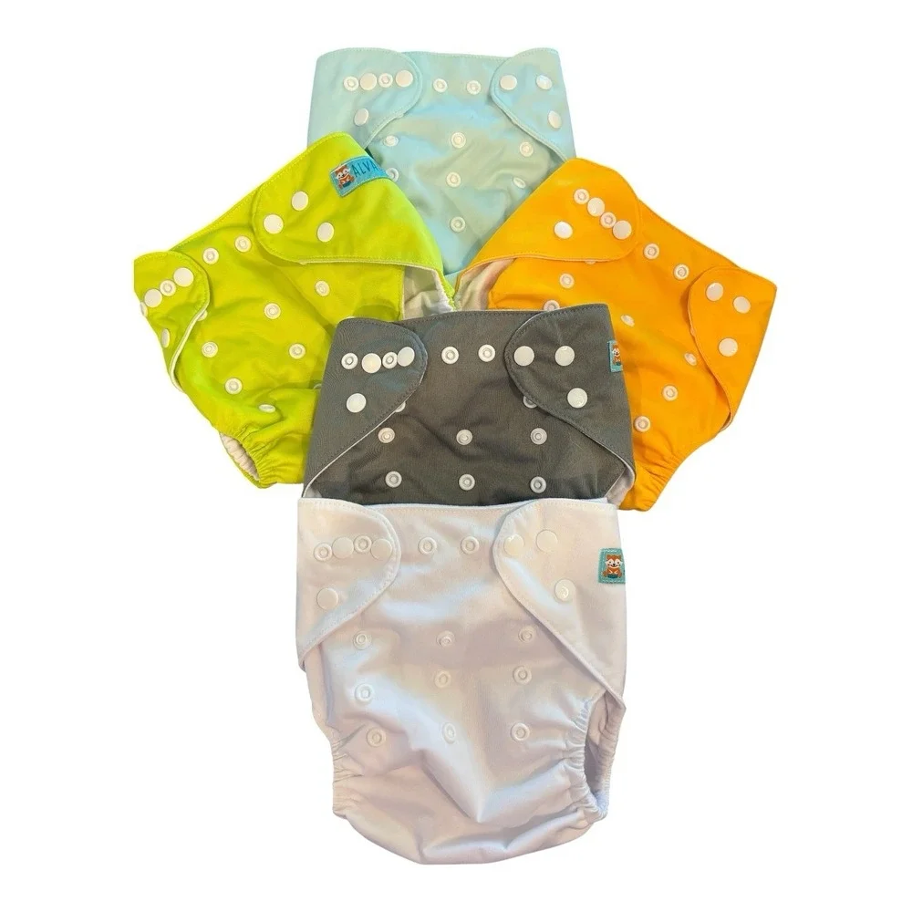 AlvaBaby Cloth Diaper Lot 5 One Size Pocket Diapers 10 Inserts GroVia BioLiners